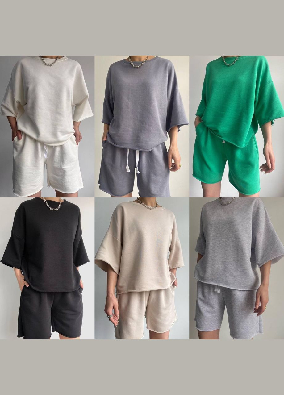 Базовий повсякденний костюм двійка, літній легкий костюм у бежеквіті No Brand 816-7 (335414474)