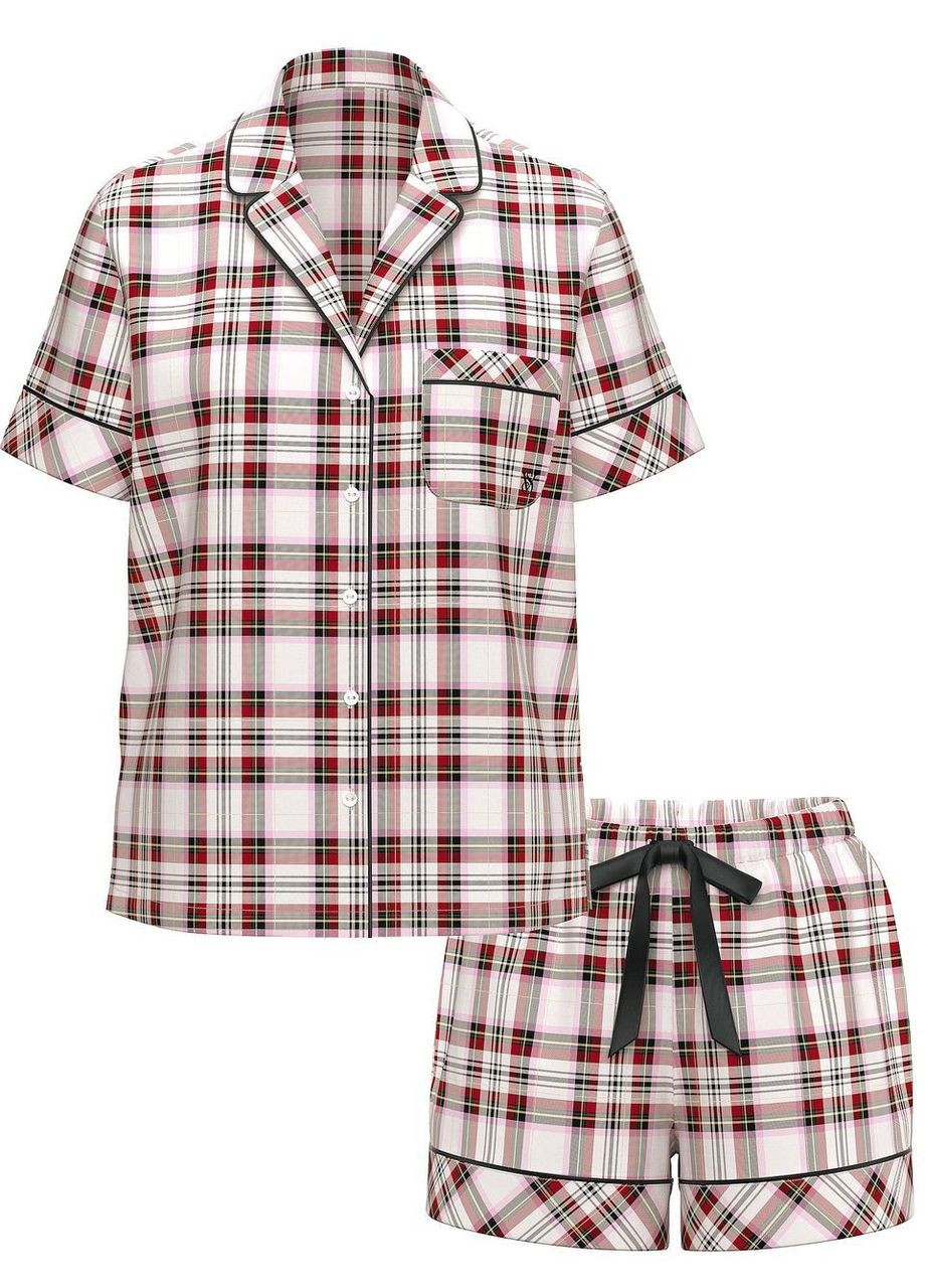 Белая всесезон женская пижама (шорты+рубашка) flannel short pajama set белая принт в клетку рубашка + шорты Victoria's Secret