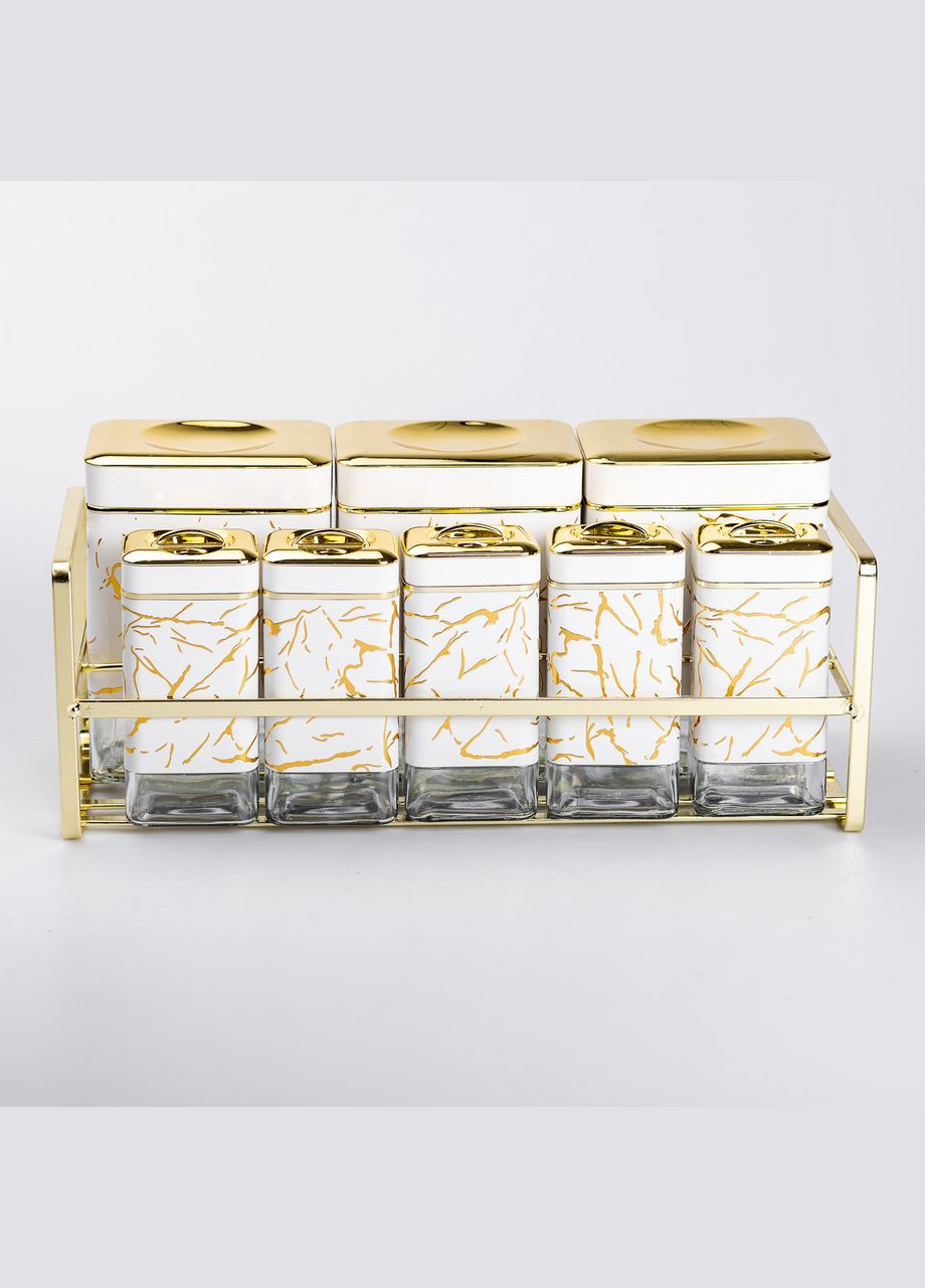 Набір ємностей для зберігання 8 штук по 650/150 мл на металевій підставці, білий Yiwu (325686397)