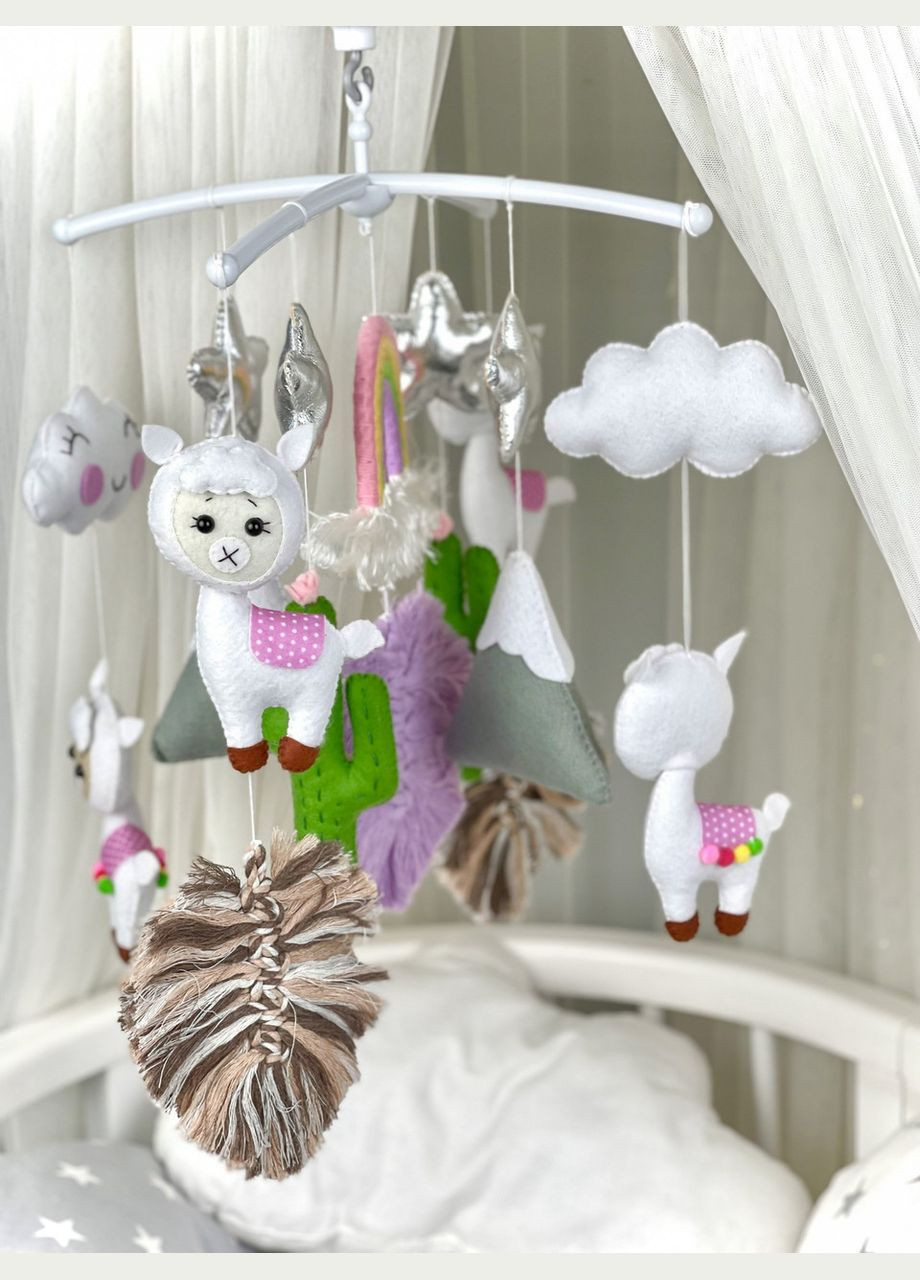 Дитячий музичний мобіль на ліжечко для немовлят WooolyWool «Лама-бохо» з 35 мелодіями No Brand (342758024)