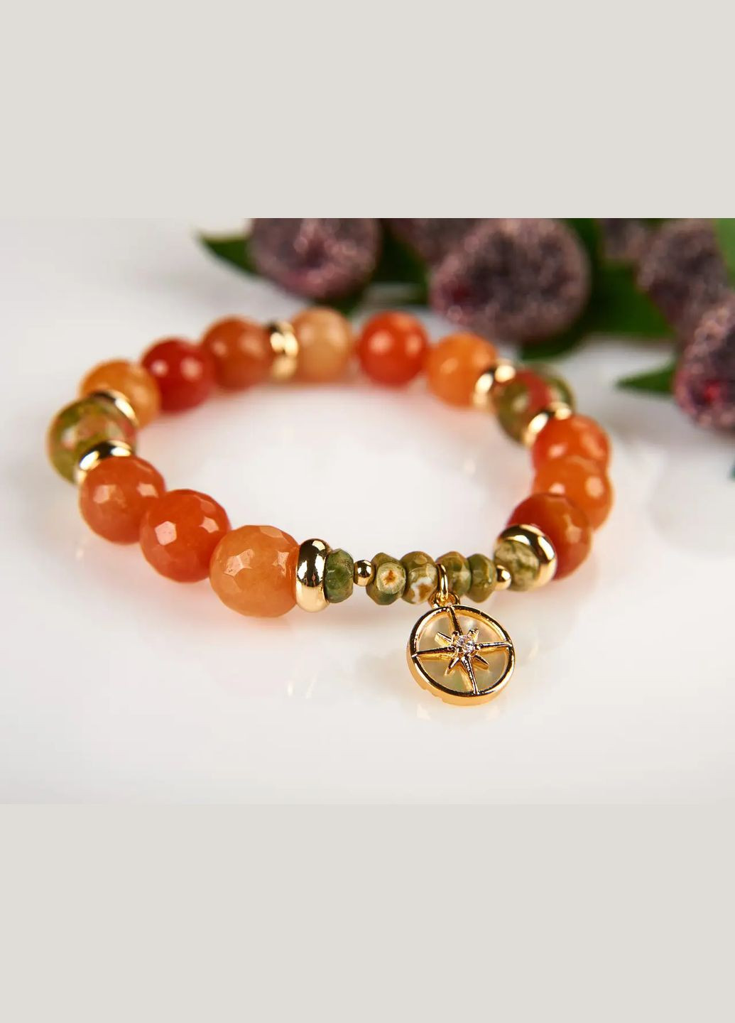 Браслет на резинке натуральный Авантюрин оранжевый, Яшма, фур-ра гип-ный сплав цвет золото d-10х6мм+- L-18см No Brand Браслет (331146015)