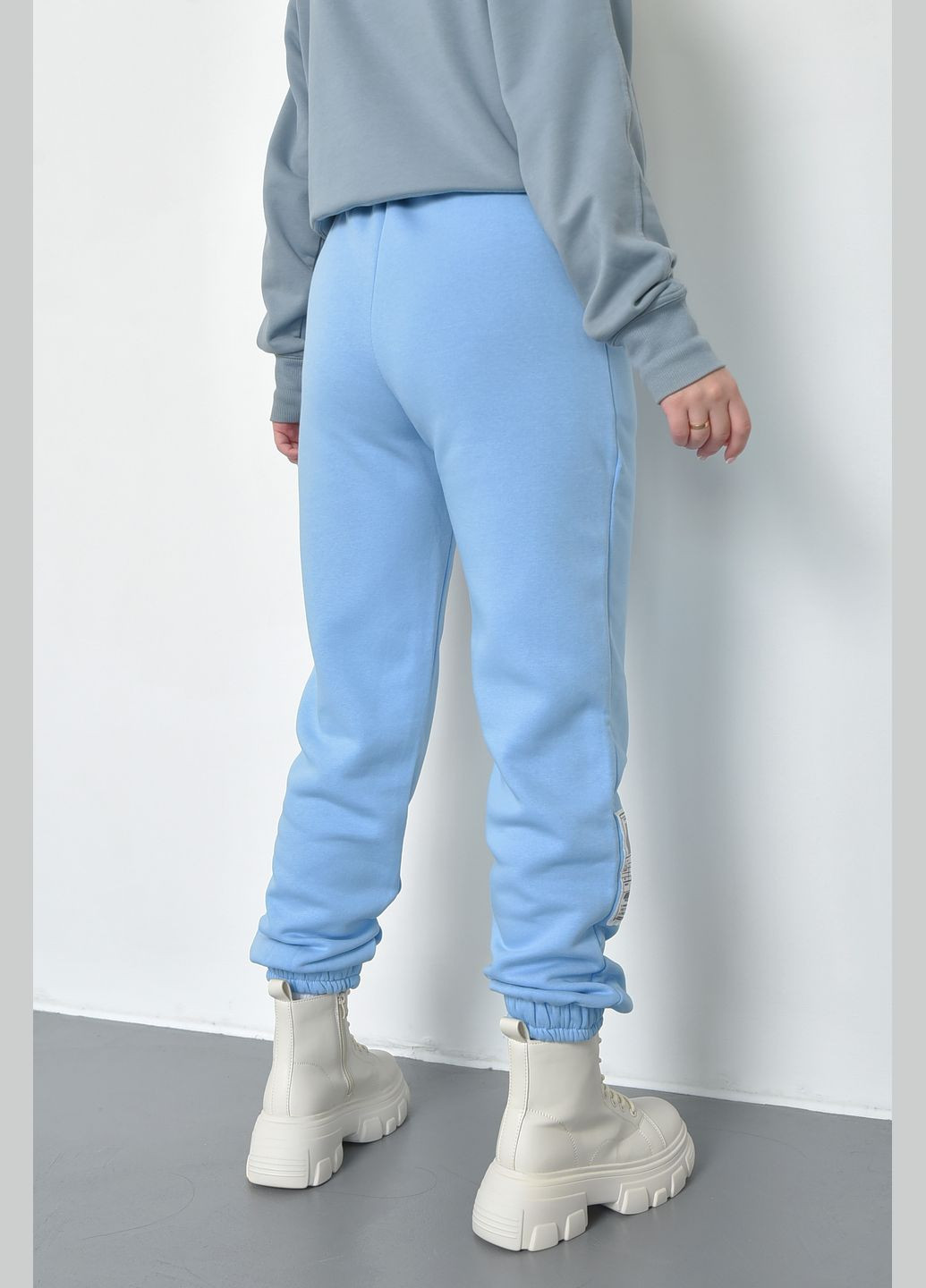 Спортивные штаны женские на флисе голубого цвета Let's Shop (285739890)