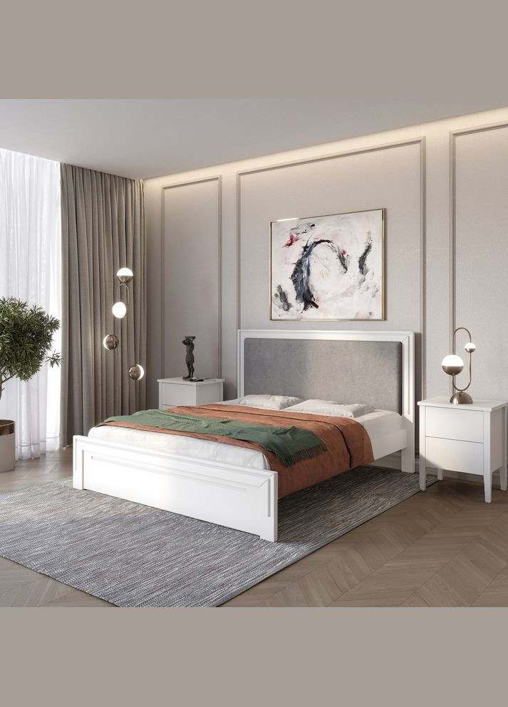 Двоспальне дерев'яне ліжко Торонто Т4 (RAL9003)/Аляска 93 (сірий) 180х190 см (MBG-9065) Mebigrand (368282549)