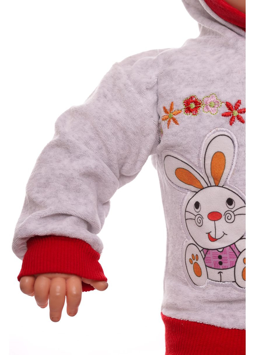 Красный зимний костюм с длинным рукавом для девочки велюровый зайка красный 74 см (26749) BABYKROHA