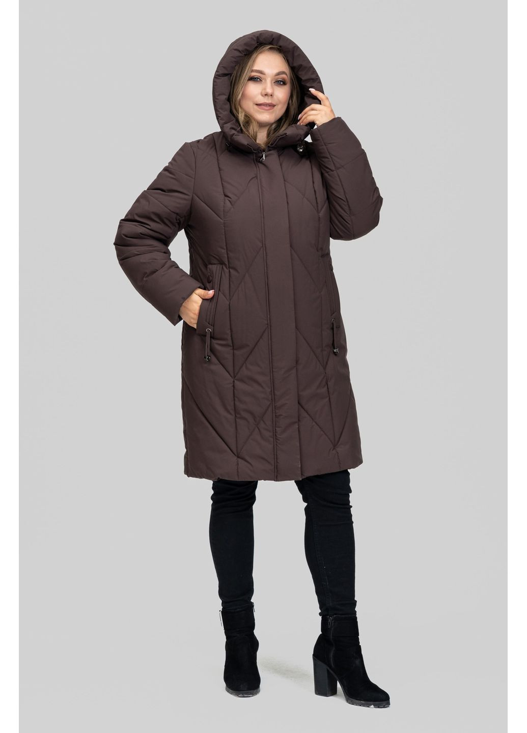Коричневое зимнее Женское зимнее пальто из плащевки Альбина All Posa (ap102540p) A'll Posa