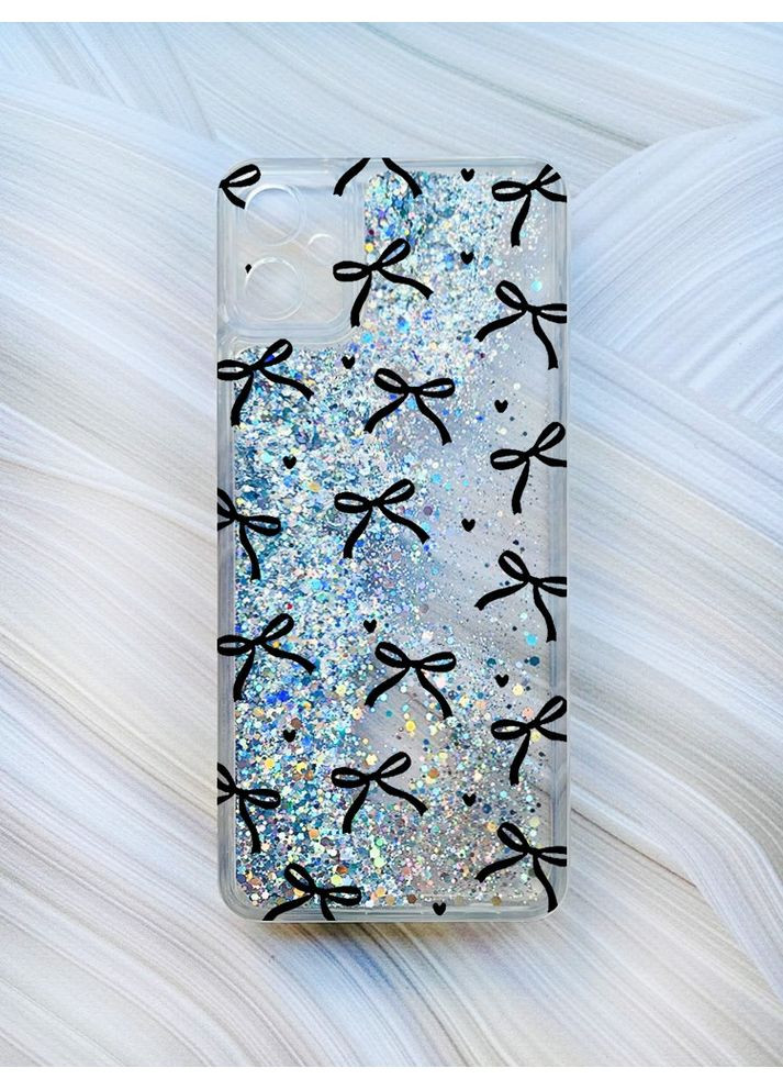 Чехол с плавающими серебряными блестками на Samsung Galaxy A05 (A055) Бантики (принт 405) Creative (355387919)
