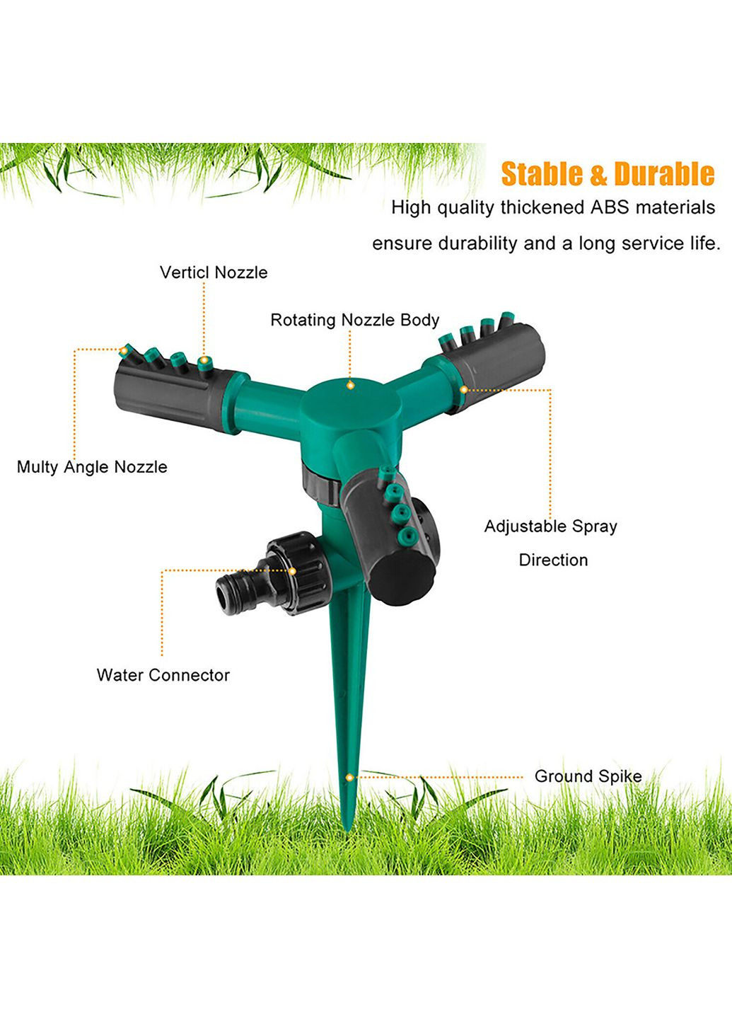Распылитель для газона с установочным шипом и автоматической вращающейся головкой Best Garden BG-8975 Green No Brand (350349247)