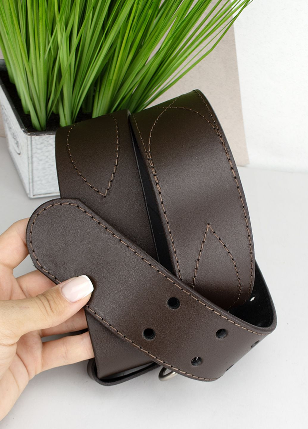 Ремінь чоловічий шкіряний широкий коричневий -5080 (120 см) JK (361639634)