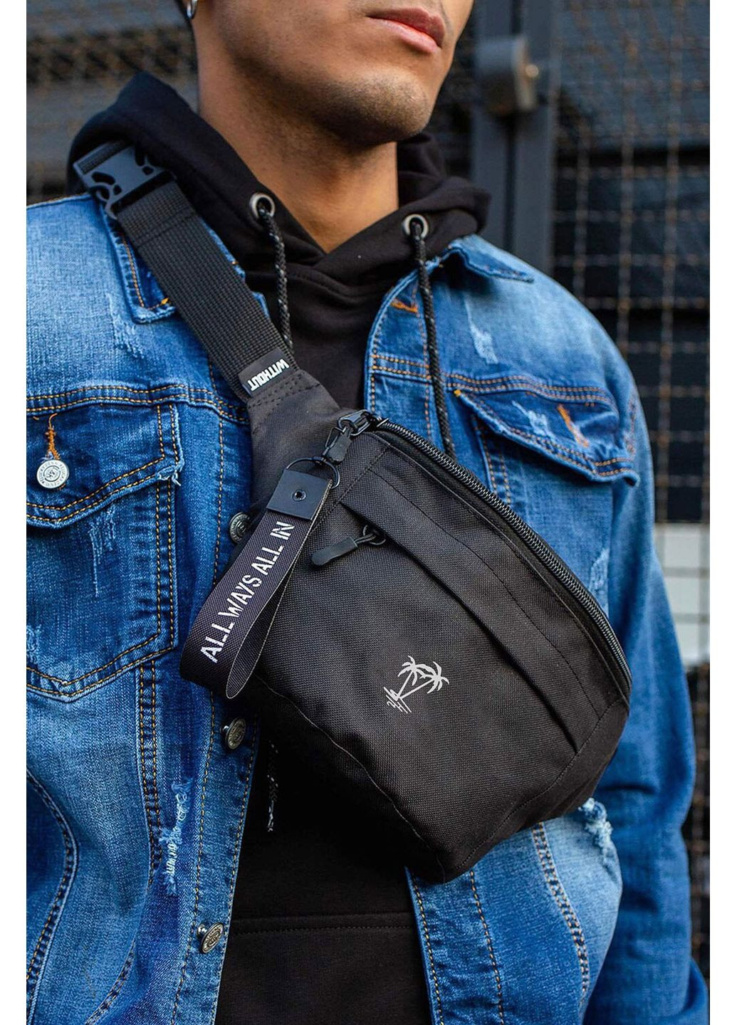 Чоловіча Сумка Бананка Барсетка Через Плече з Принтом Palm Black Without (360641789)