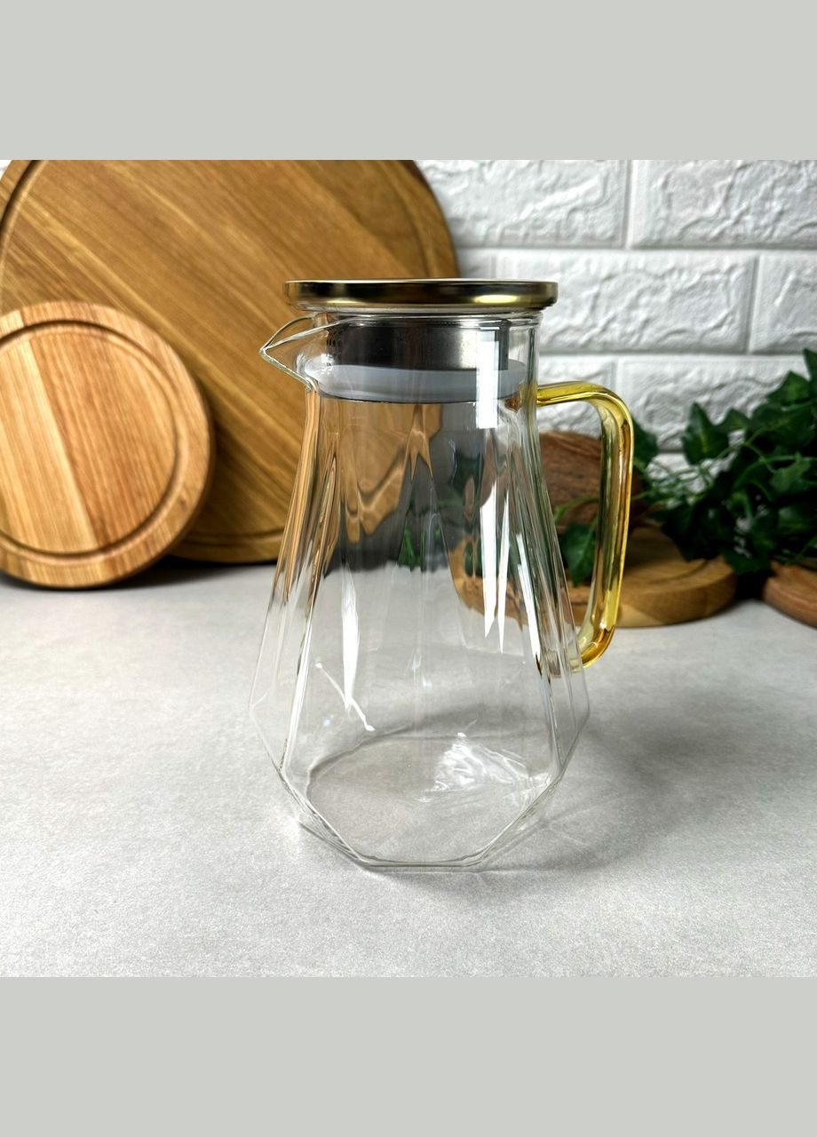 Стеклянный алмазный чайник 1,5 л для плиты с золотистой ручкой No Brand (303213331)