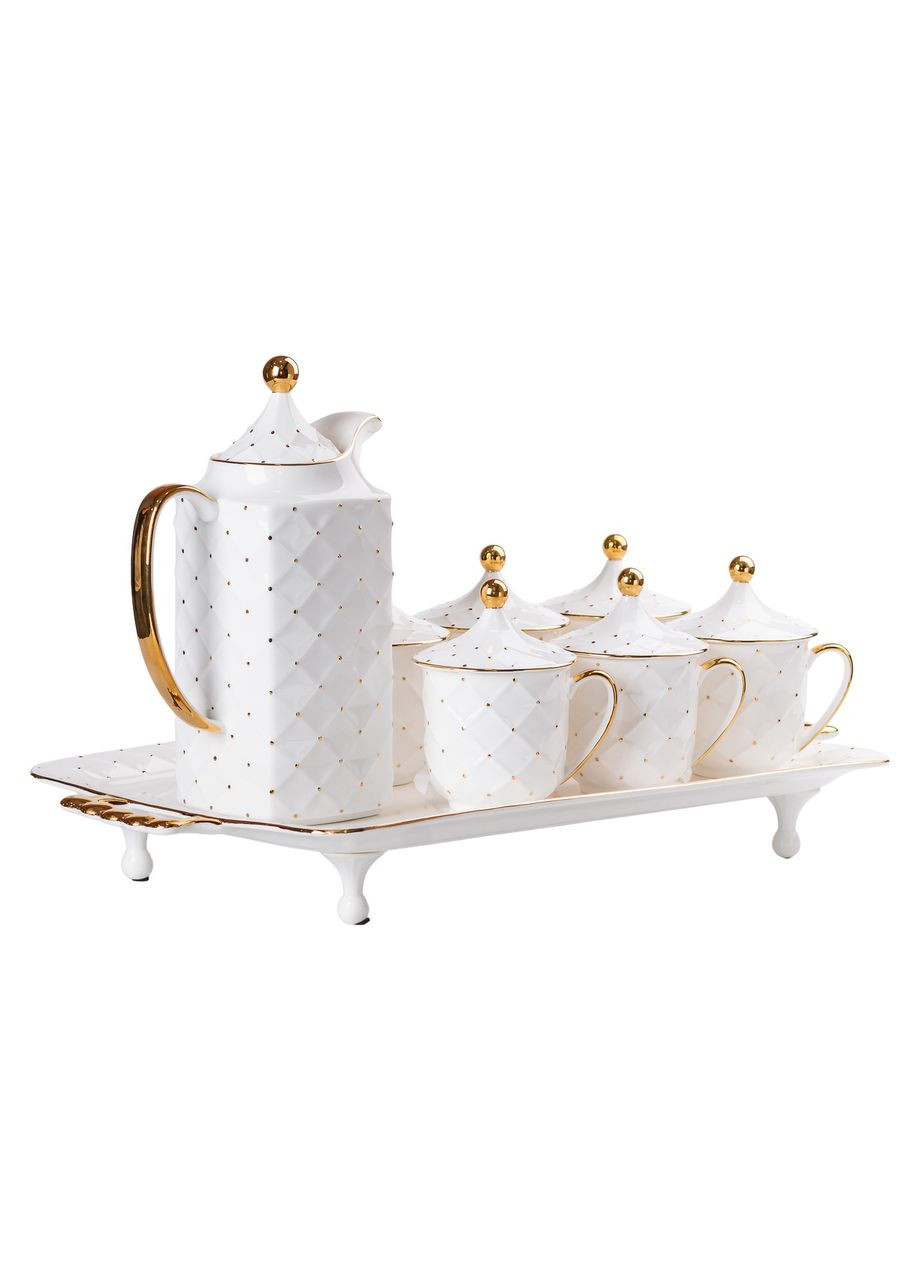 Чайный сервиз на 6 персон, с заварочным чайником, белый. Yiwu (331784496)