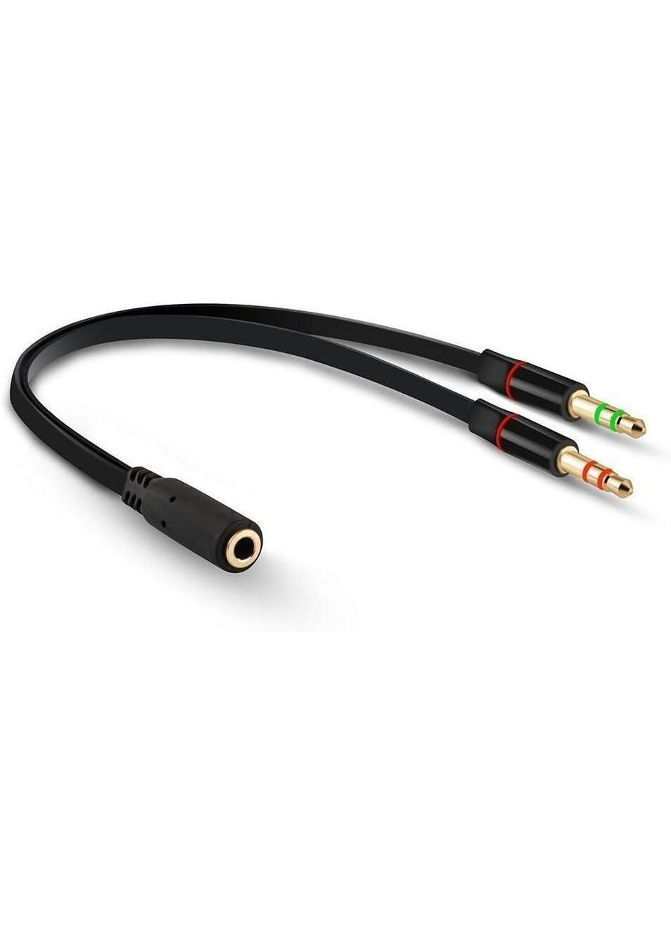 Позолочений плоский кабель для навушників з виходом 3,5 мм на 2 штекери No Brand (354829054)