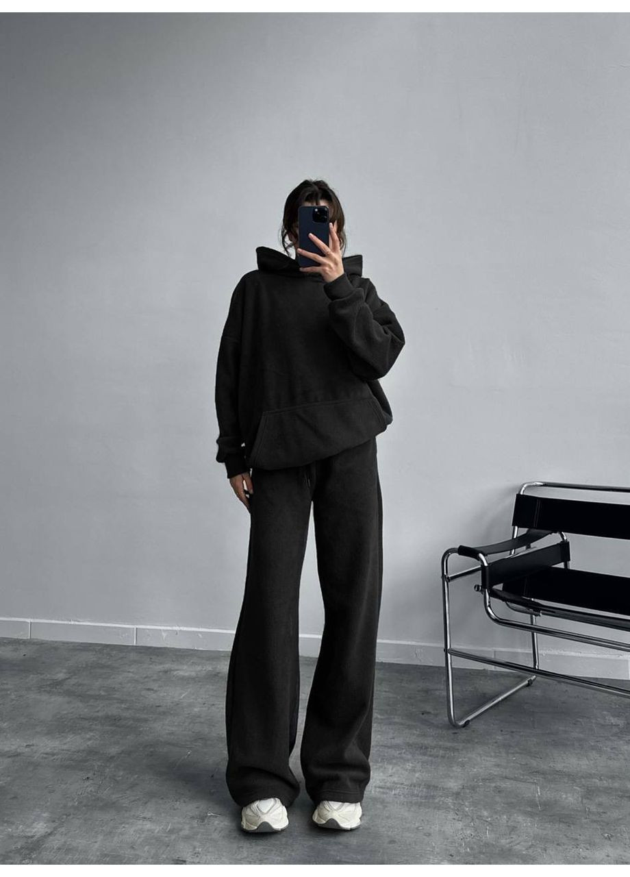 Теплий жіночий флісовий костюм із худі та широкими штанами No Brand (370434235)