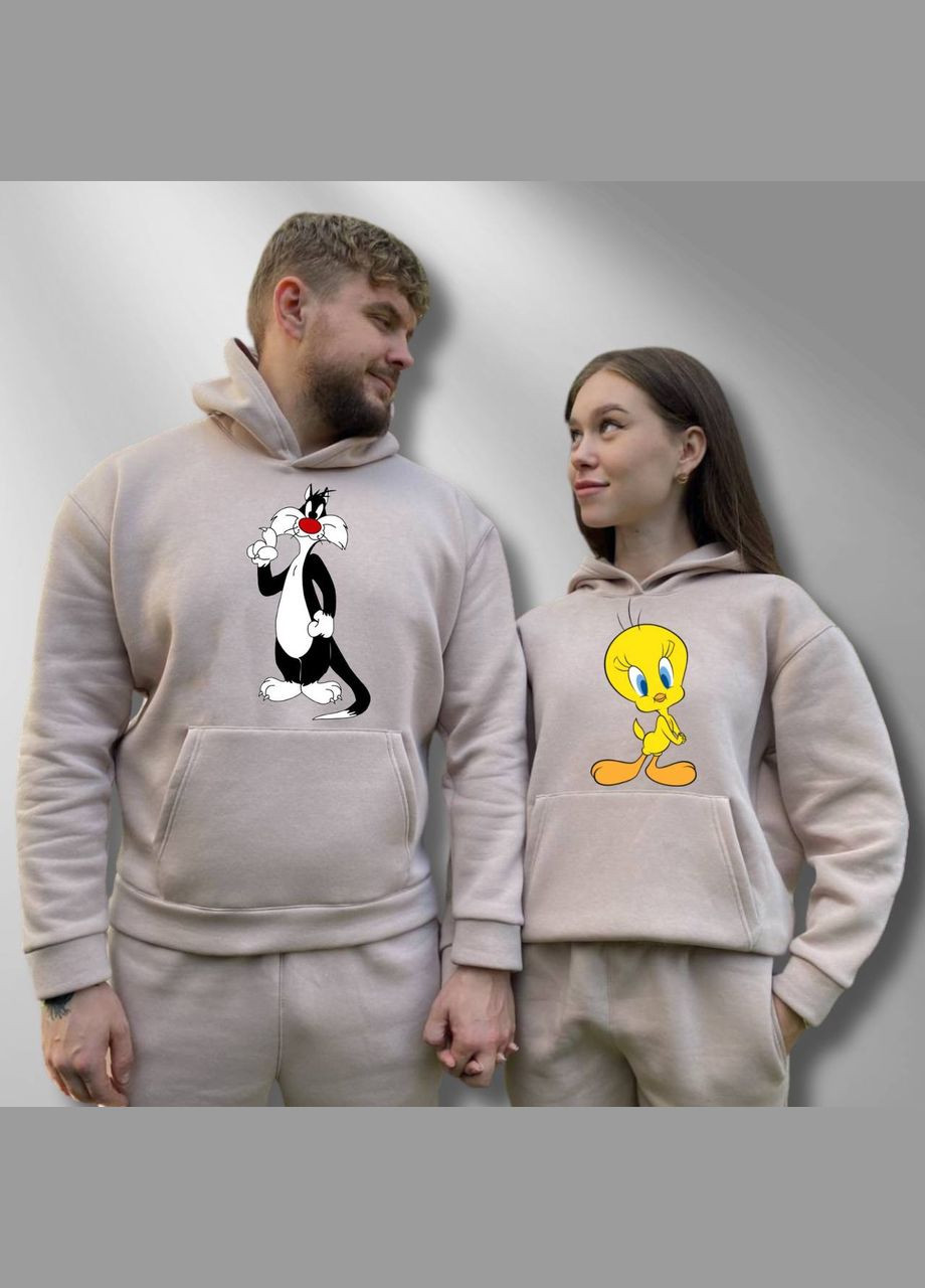 Парні худі теплі з капюшоном, Таш, принт "Твіті і сільвестр" (1142) Hand Made (358897654)