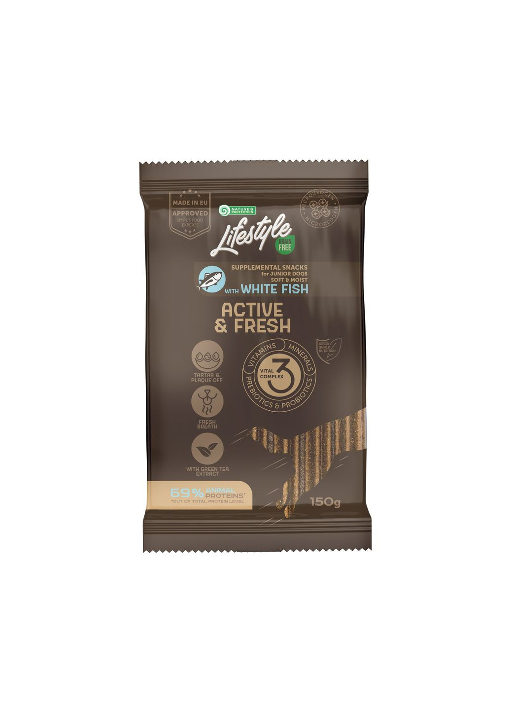 Беззерновые лакомства с белой рыбой для активных молодых собак всех пород, 150г Nature's Protection (333935655)