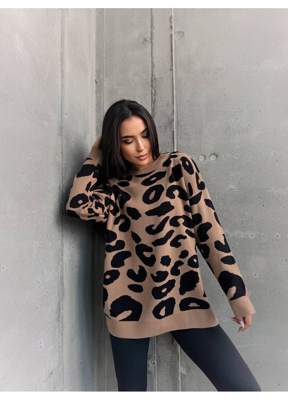 Бежевий демісезонний жіночий в'язаний светр оверсайз MonCher