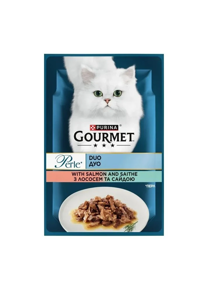 Влажный корм для котов Gourmet Perle Duo с лососем и сайдой в соусе 85 г 12581726 Purina (389209200)