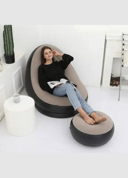 Надувное кресло с пуфом для отдыха AIR SOFA велюровое No Brand (325484521)