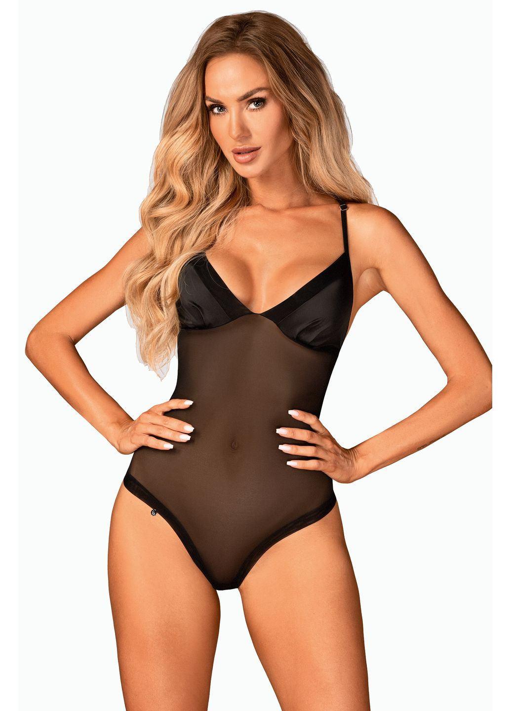 Черный демисезонный боди прозрачное с красивой спинкой alifini Obsessive