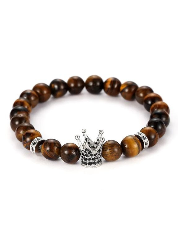 Браслет із тигрового ока з високою короною срібного кольору (20038) Hemst (302245298)