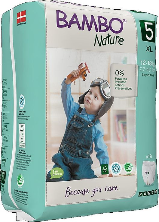 Экоподгузники-трусики "Nature Pants", размер 5 (12-18 кг), 19 шт. 19шт (962221-31162009) Bambo Nature (365799240)