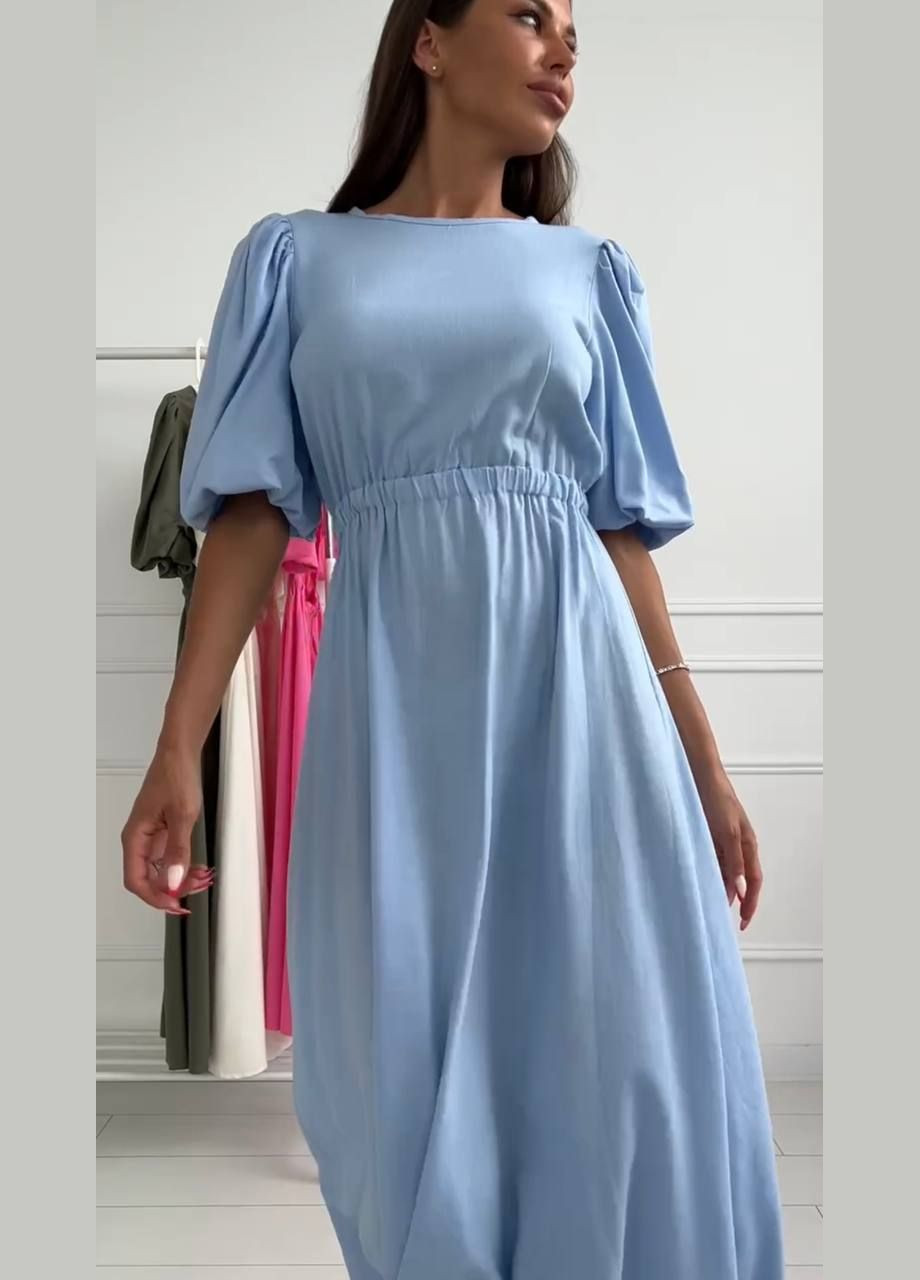 Блакитна кежуал легка сукня з льону Adelante однотонна