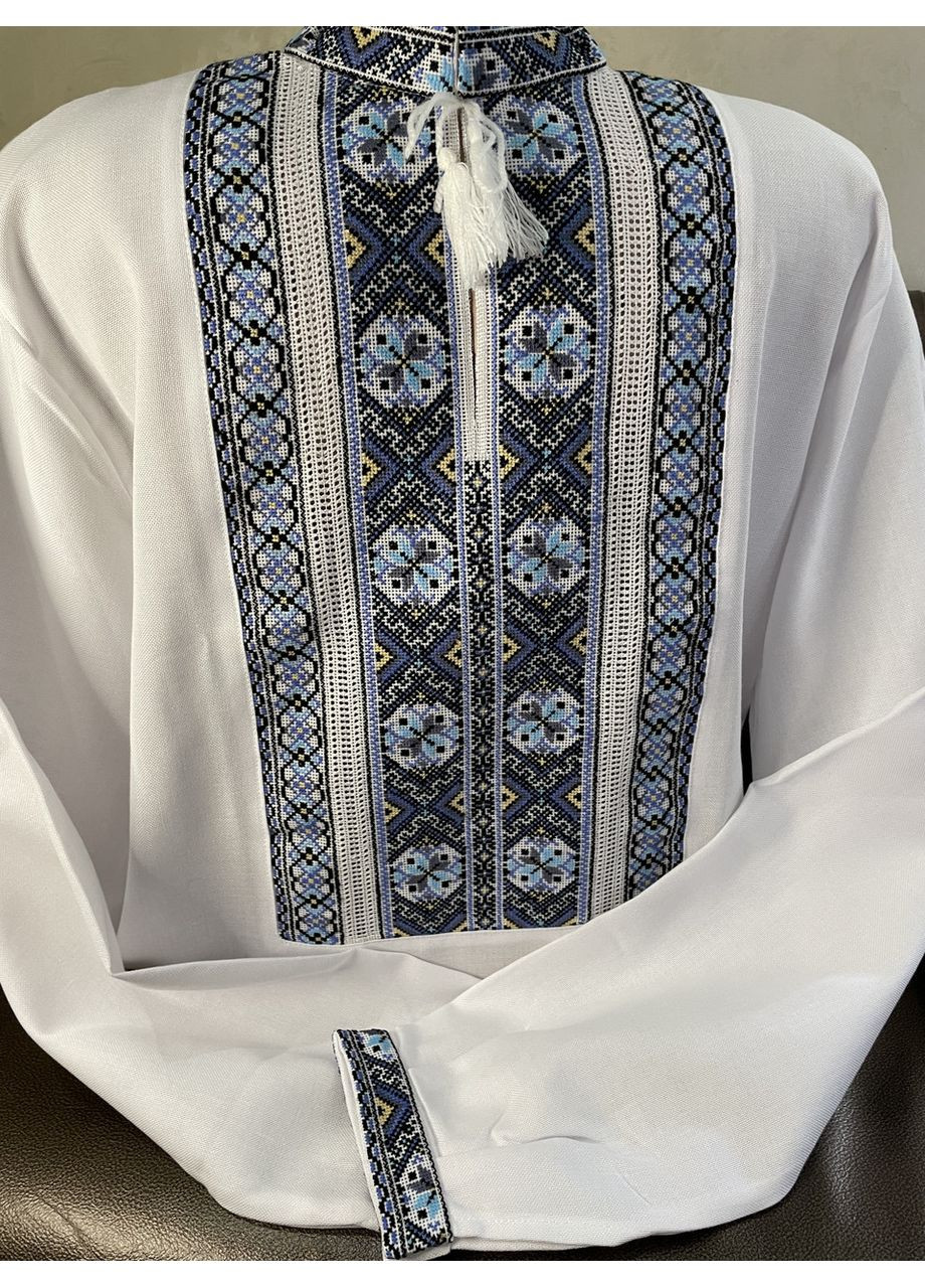 Біла стильна чоловіча вишиванка на білому домотканому полотні ручної роботи ч - 1893. l (371907736)