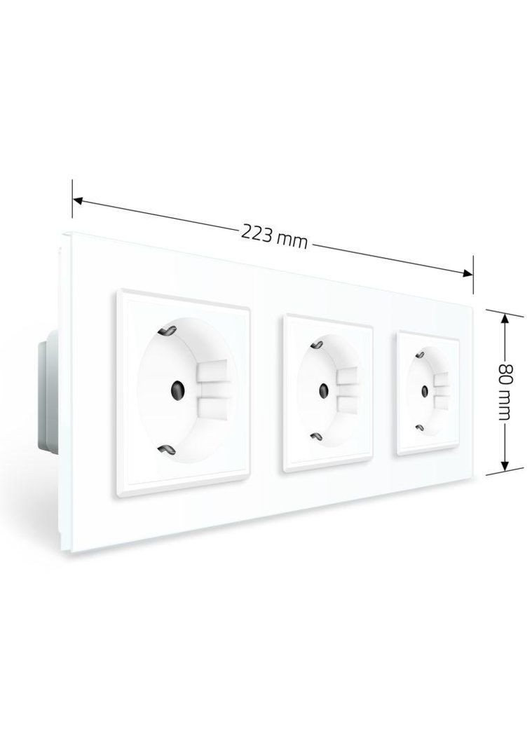 Тройная электрическая розетка с заземлением, белая, стеклянная рамка, шторки, 250В 16А (VL-C7C3EU-11) Livolo (370970781)
