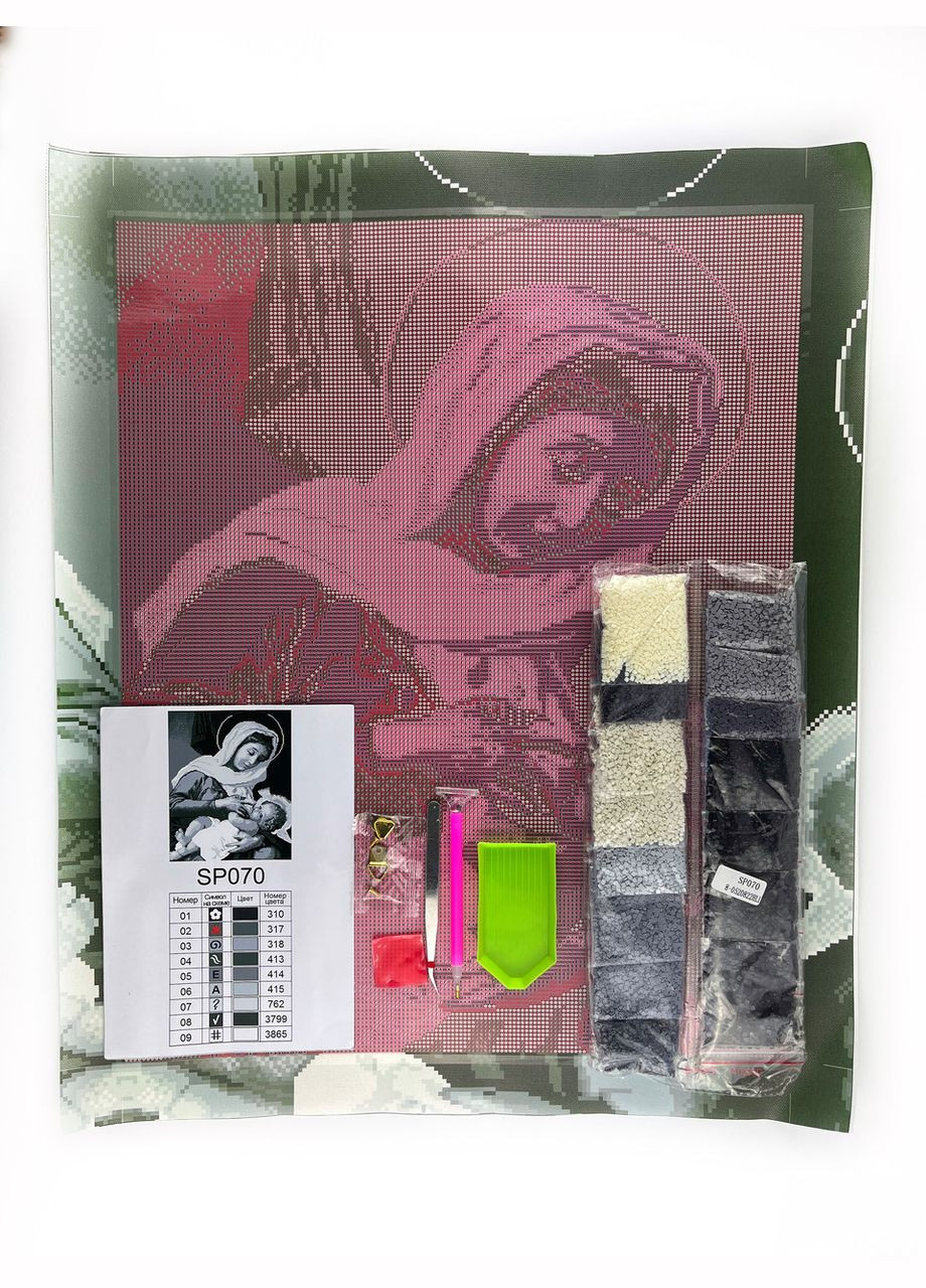 Набір алмазної мозаїки 40х50 Ікона Годувальниця сіра монохром SP070 ColorArt (299772626)