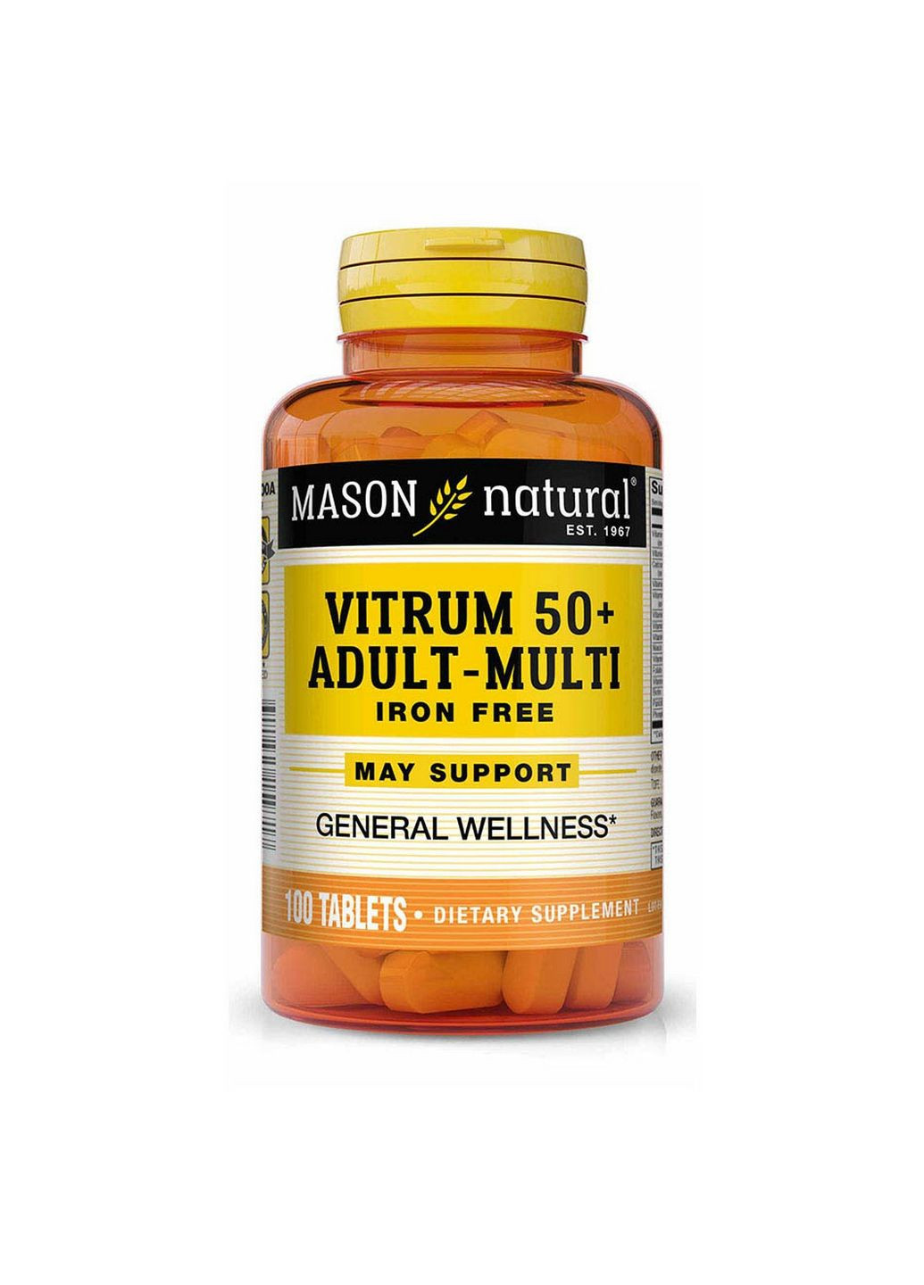 Вітаміни та мінерали Vitrum 50 + Adult-Multi Iron Free, 100 таблеток Mason Natural (293342504)