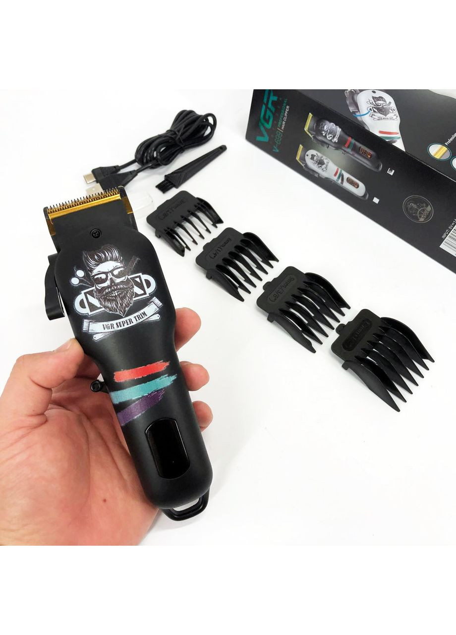 Машинка для стрижки волос и бороды профессиональная V-699 с насадками и LED дисплеем. Цвет: черный VGR (372600815)