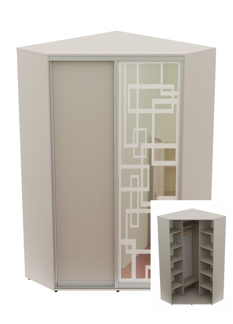 Шкаф-купе двухдверный угловой 120*120*220 Кашемир ДСП/Зеркало с пескоструйным рисунком Угол-2 Алекса (360447857)