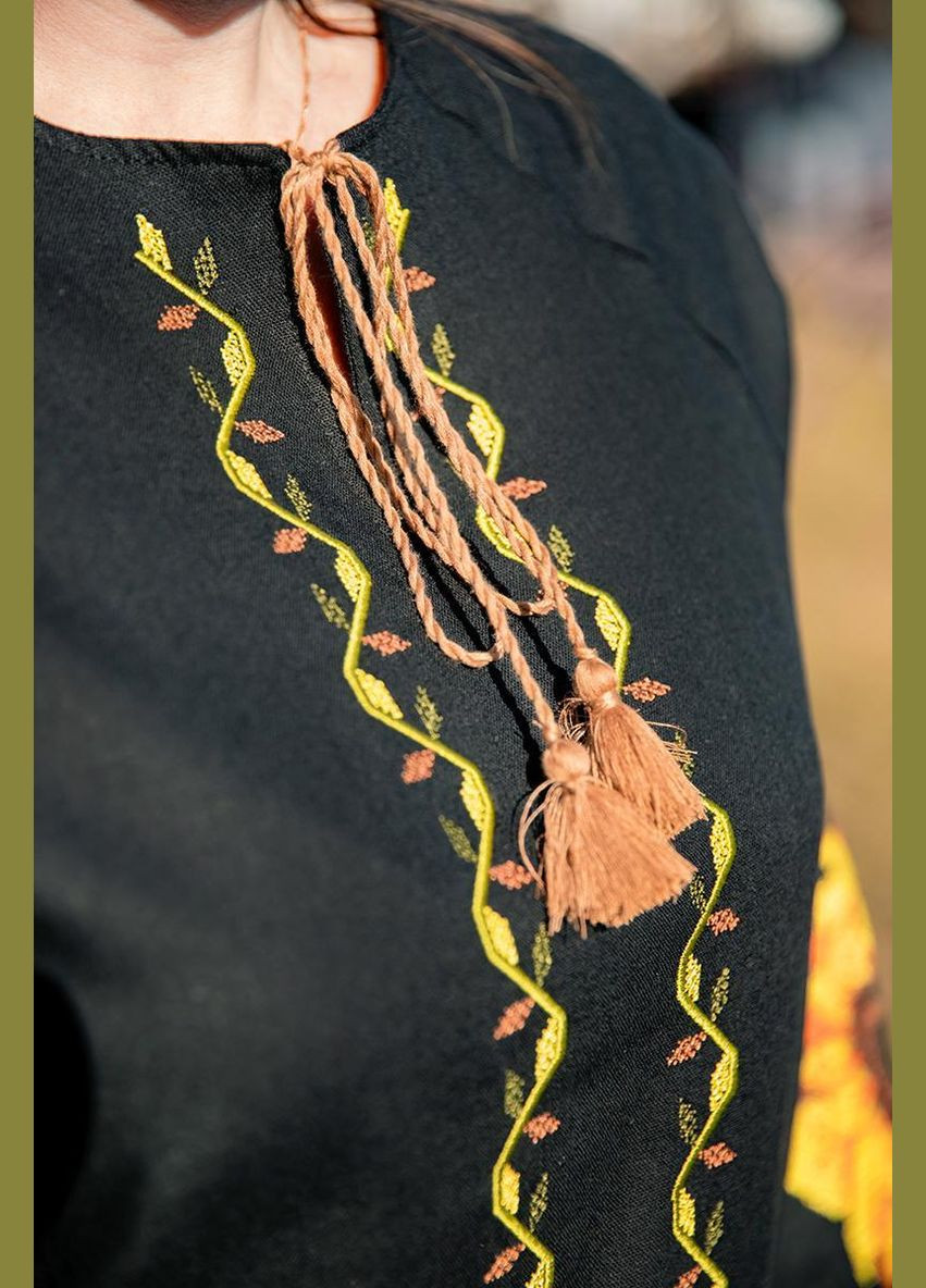 Чорна чорна вишиванка жіноча з соняхами довгий рукав льон вишивка хрестиком контрастна, xs льон (326520189)