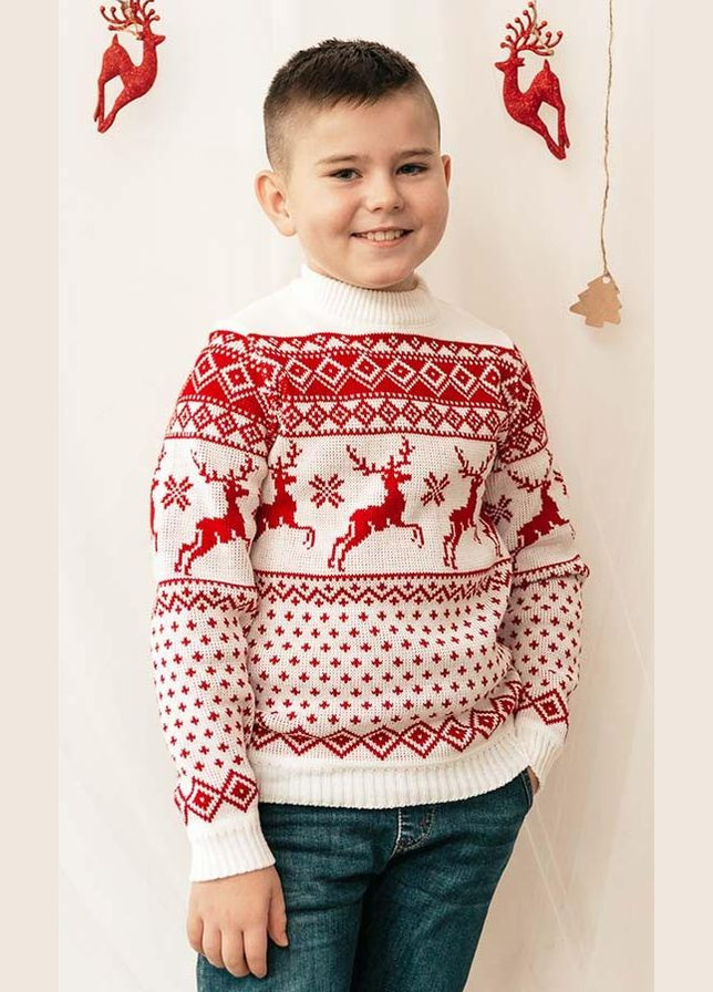 Белый зимний свитер новогодний для мальчика redcat No Brand