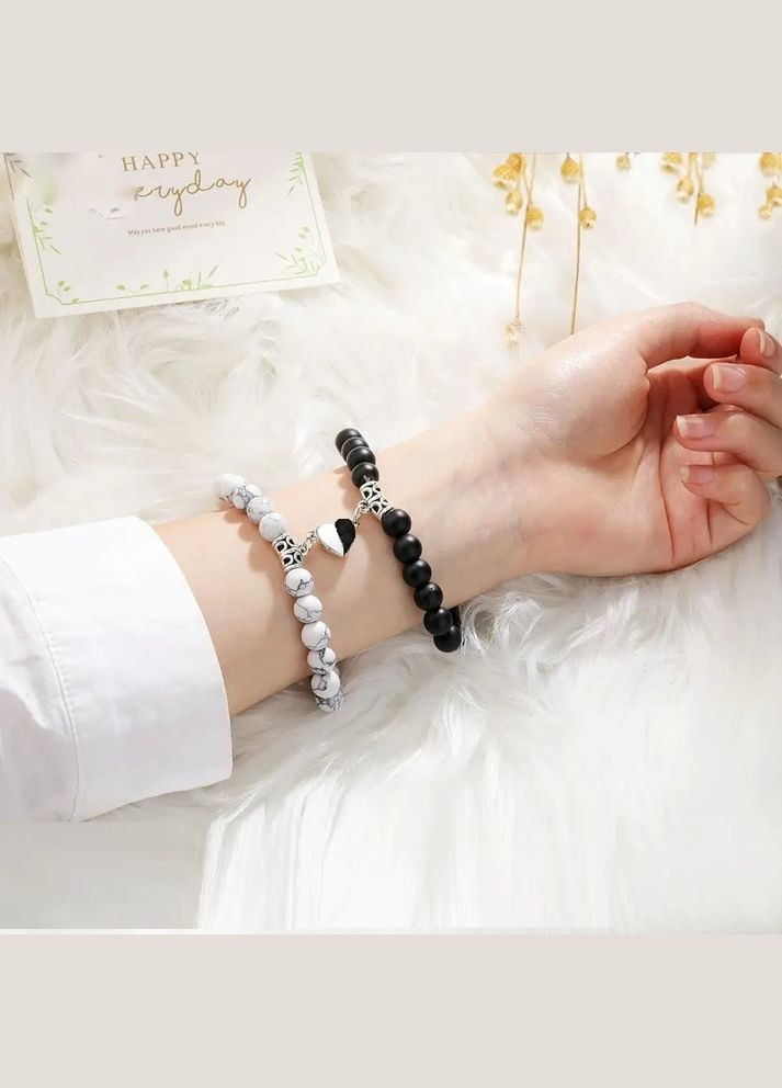 Парні браслети нерозлучники для закоханих на магніті серце з шунгіту вулканічного каменю притягує No Brand (340275869)