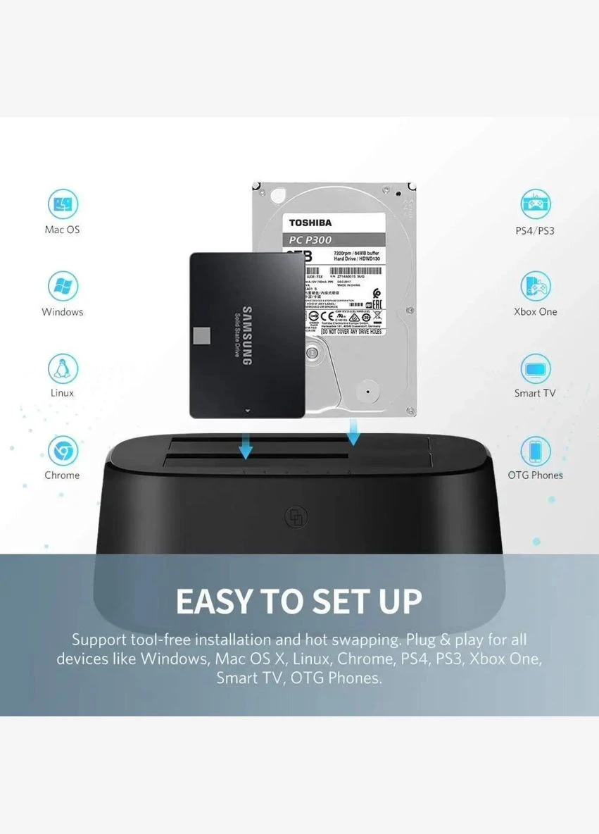 Док-станція CM198 USB 3.0 to SATA Dual-Bay Hard Drive Duplicator/Cloner EU(UGR-50857) (UGR-50857) Ugreen (302734176)