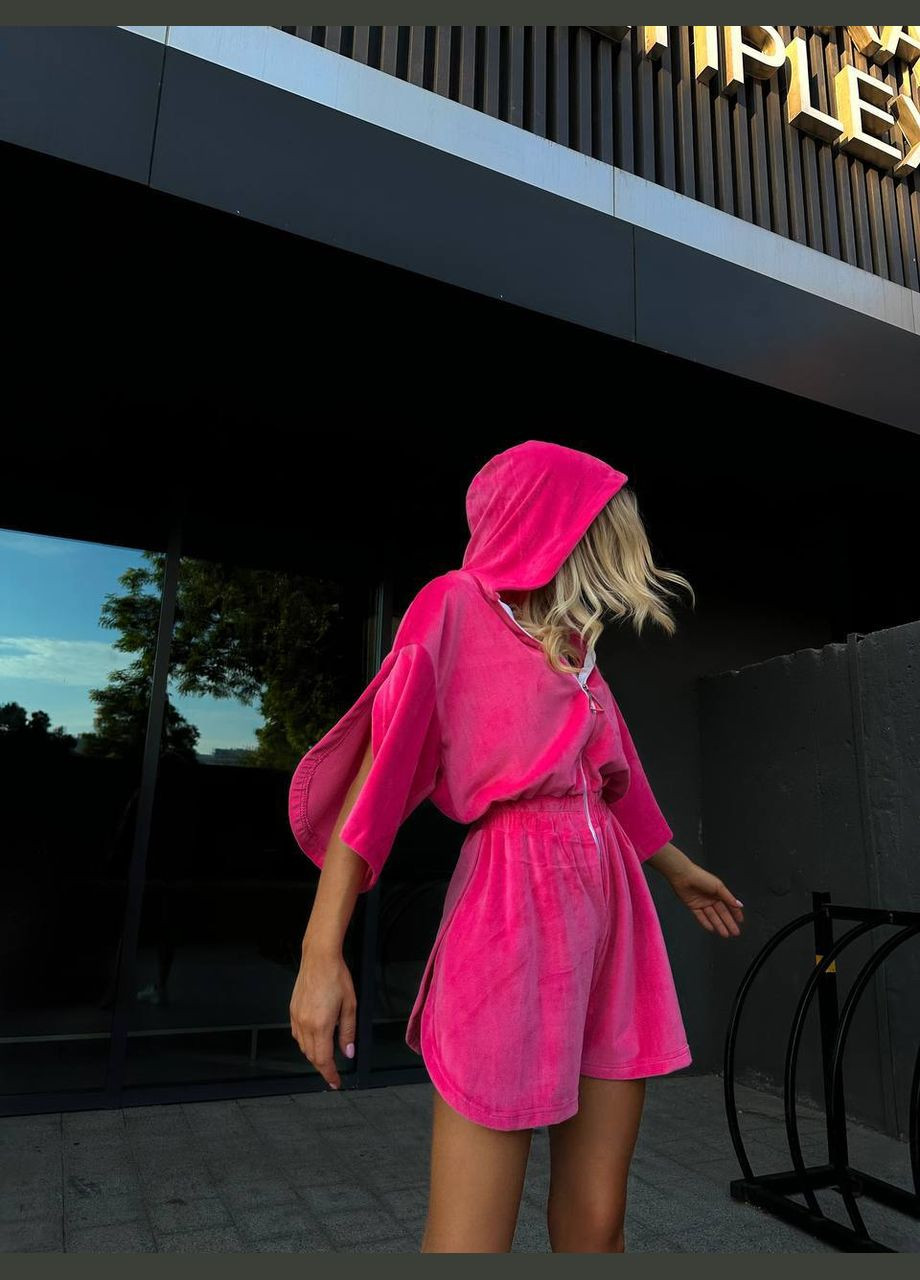 Жіночий комбінезон Asi.Store.ua комбінезон-шорти рожевий спортивний, повсякденний, кежуал велюр