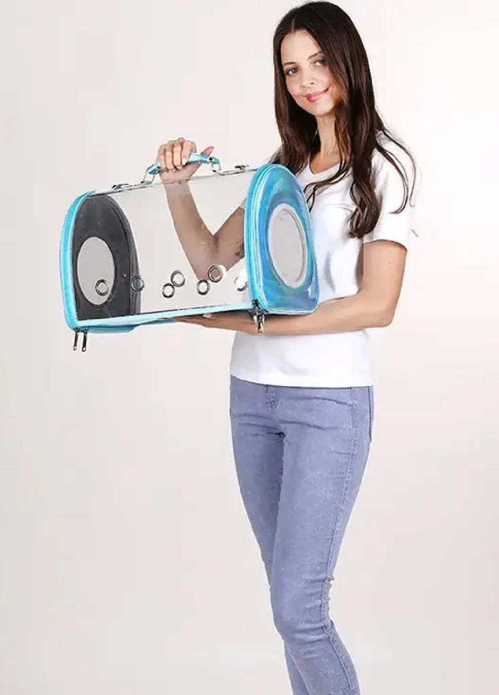 Сумка переноска для тварин котів собак з прозорими стінками вентиляцією ручкою 42х25х28 см розмір L (477331-Prob) Блакитна Unbranded (296984594)