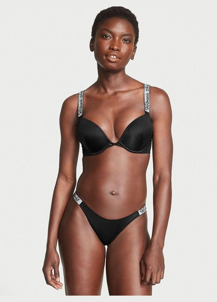 Чорний демісезонний жіночий купальник shine strap sexy bombshel зі стразами 70d/s чорний Victoria's Secret