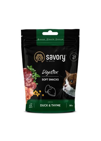 Мягкое лакомство для улучшения пищеварения кошек, утка с тимьяном, 50 г Savory (349823097)