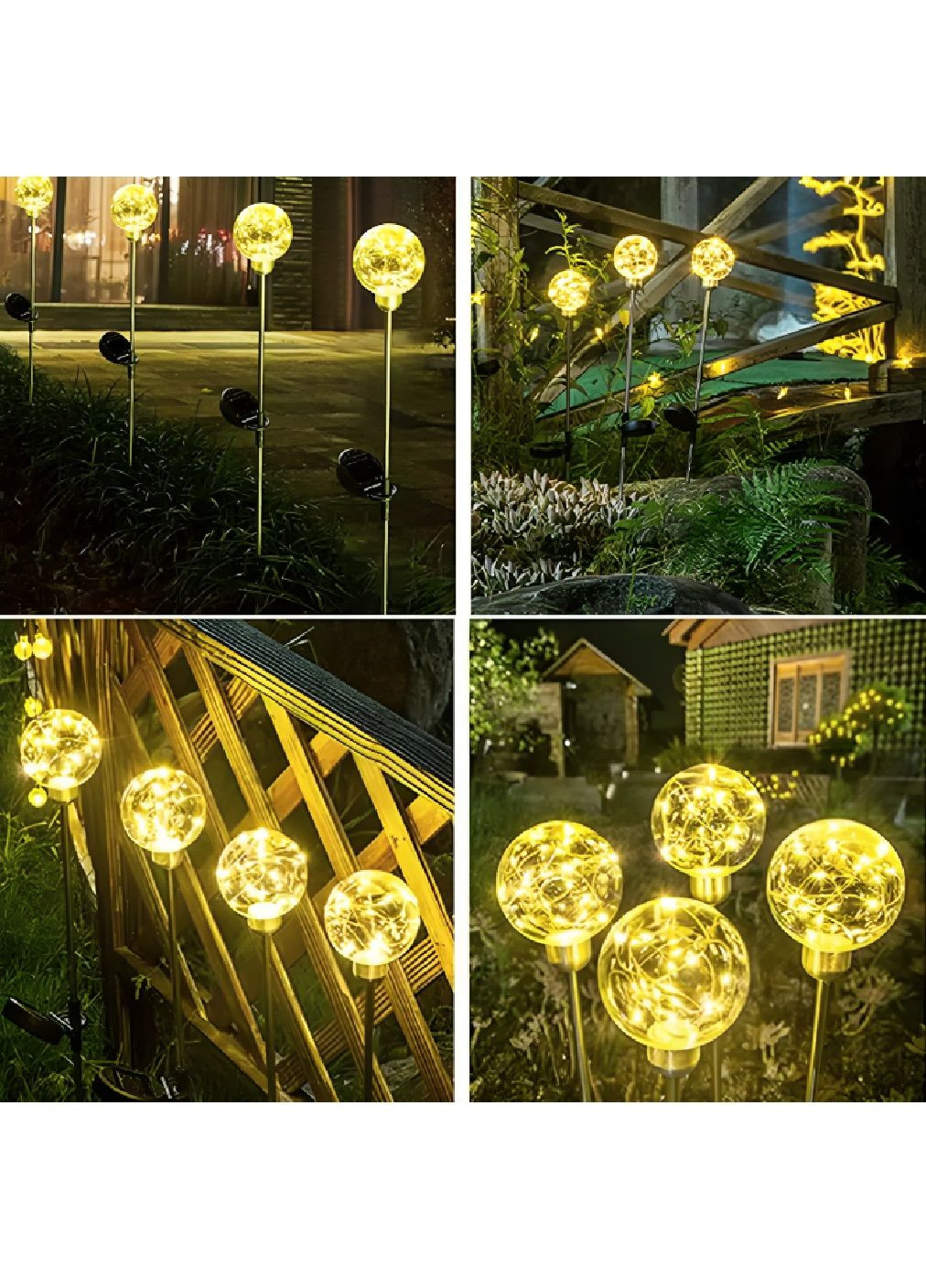 Комплект садовых светильников фонарей шаров на солнечной батарее с теплым белым светом 70 см 20 LED 4 штуки (480701-Prob) Unbranded (340711352)