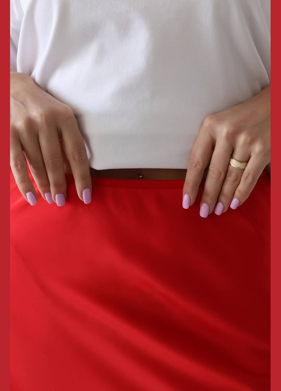 Красная праздничный, повседневная, кэжуал, вечерний однотонная сатиновая юбка меди на резинке Україна а-силуэта (трапеция)