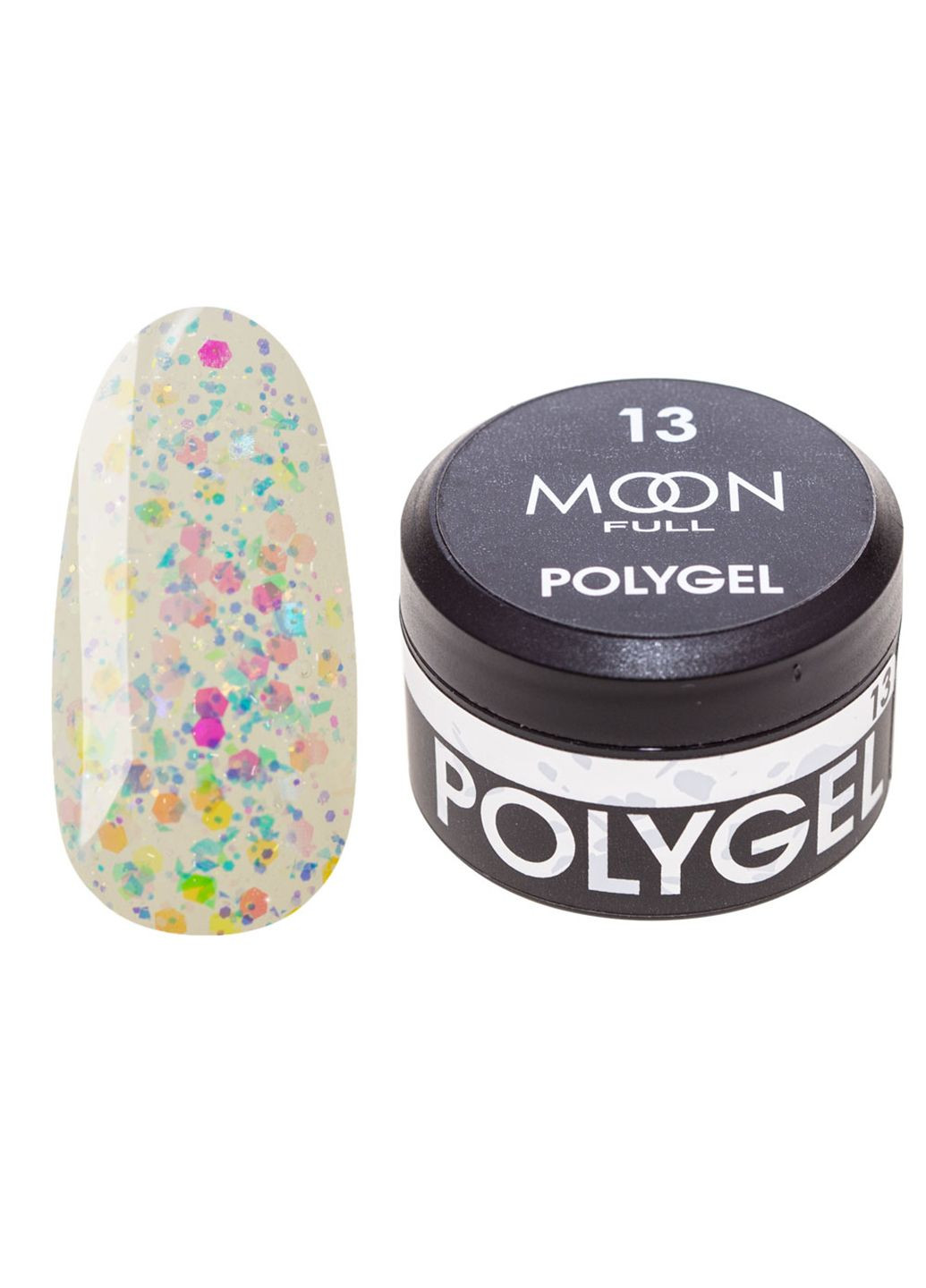 Полигель для наращивания ногтей Full Poly Gel №13 Жемчужное конфетти с поталью 15 мл Moon (294340137)