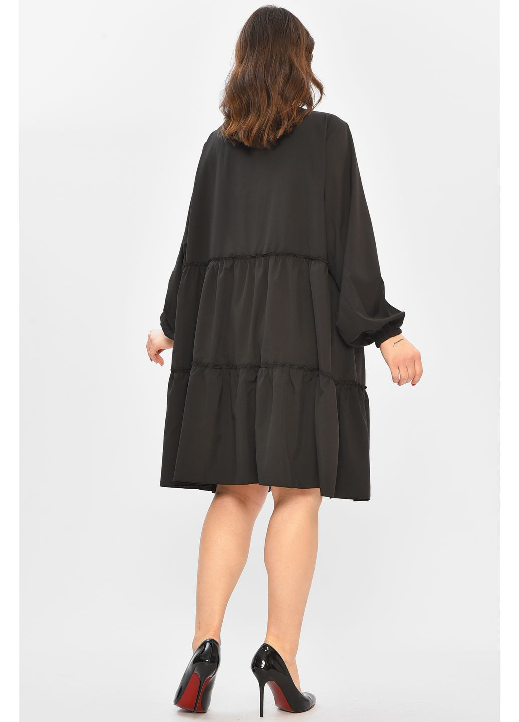 Чорна кежуал сукня жіноча однотонна чорного кольору з баскою Let's Shop однотонна