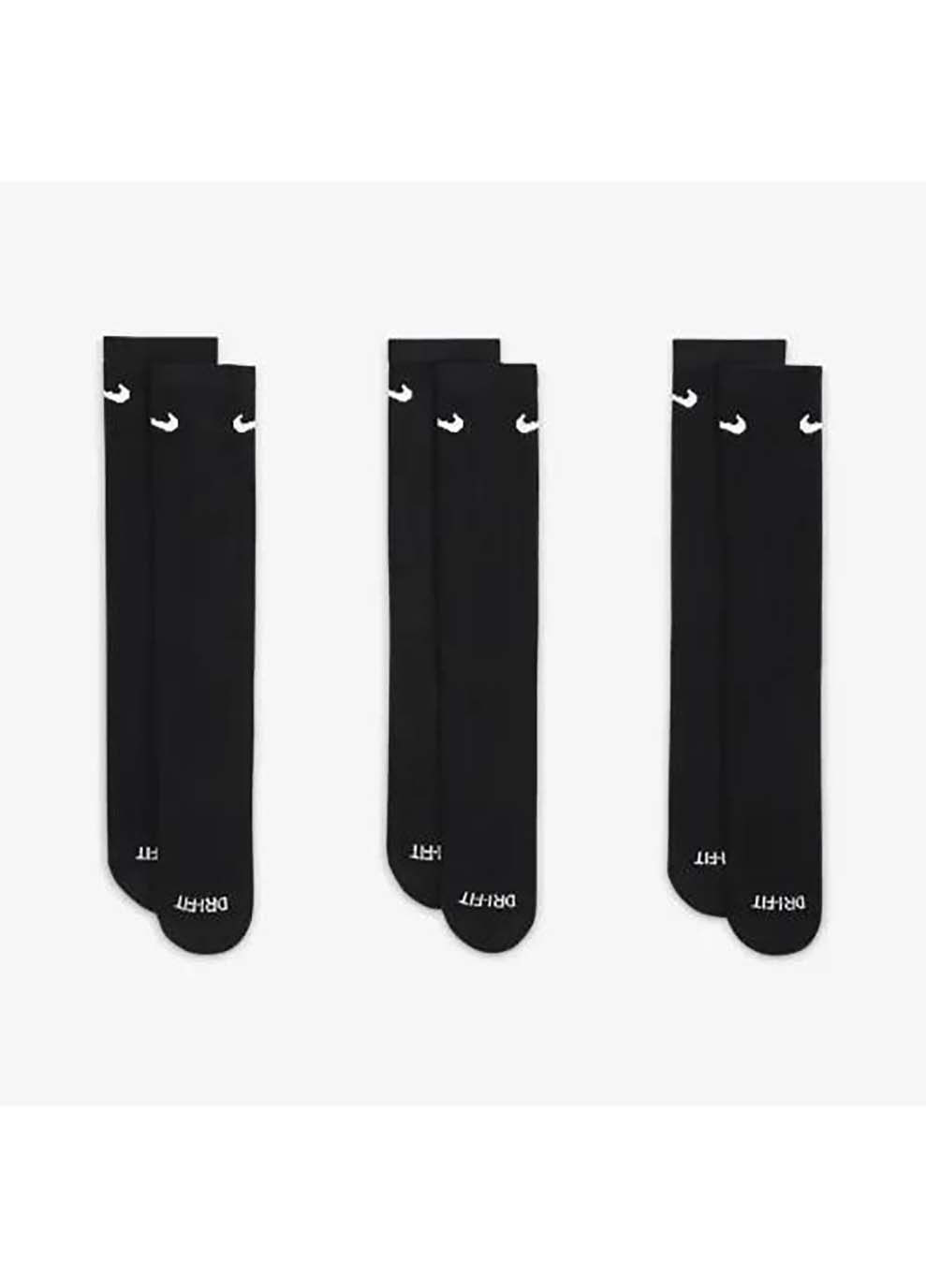 Чёрные мужские носки u nk evry plus cush crew 3pr черный Nike однотонные (367590979)