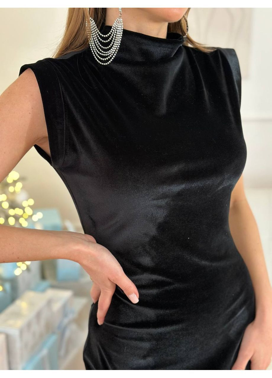 Чорна святковий, вечірня жіноча сукня міні з високим коміром-стійкою MonCher