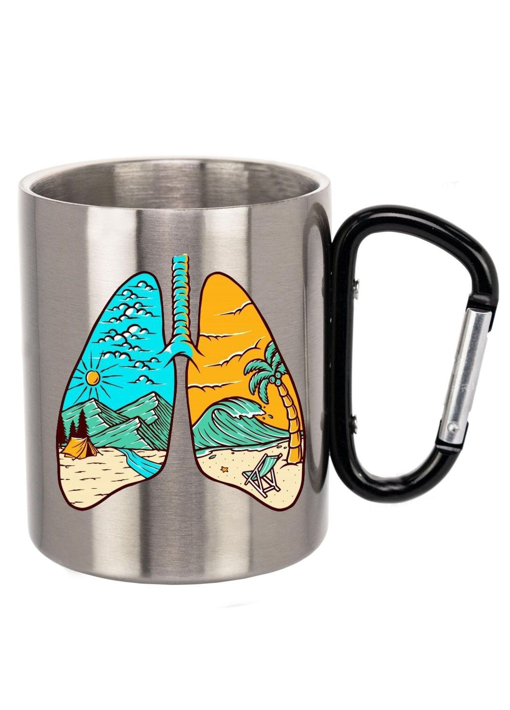 Кружка металева з карабіном (black) туристична 300 мл #0029 silver No Brand (316123202)