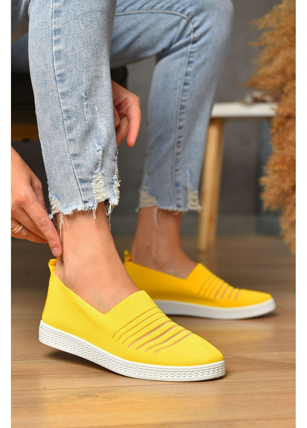 Желтые мокасины женские желтого цвета текстиль Let's Shop
