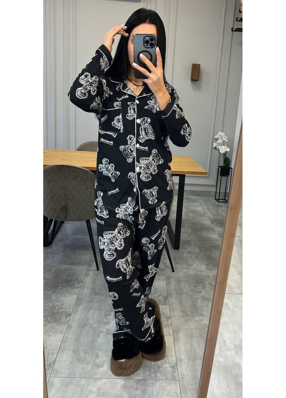 Черная всесезон женская пижама брюки и рубашка рубашка + брюки Nositi
