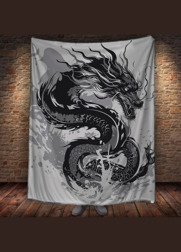 Плед с 3D принтом Реальные большие драконы Китайский дракон черно-белый арт Перша Креативна мануфактура PERFECTUS Плед (301870775)